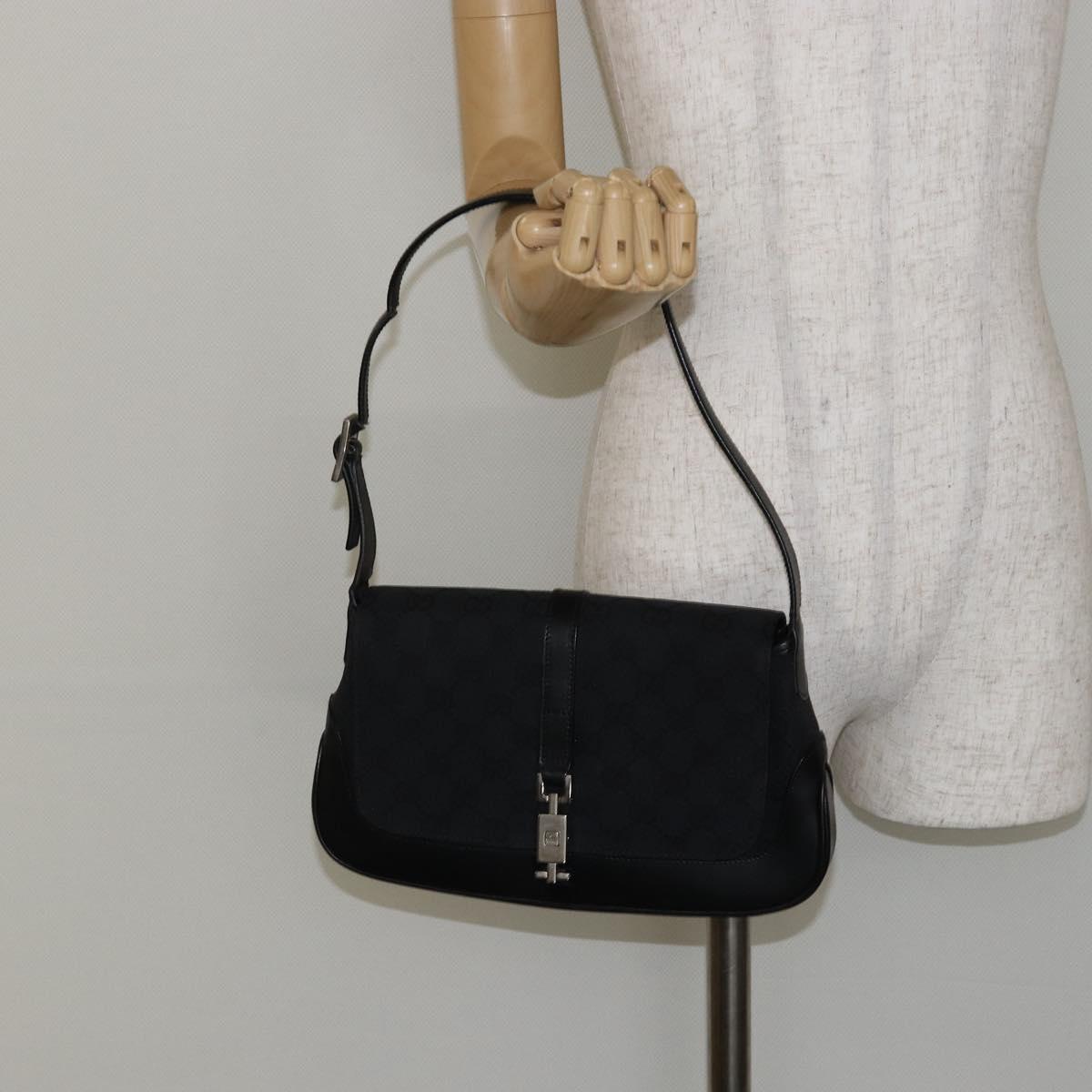 GUCCI GG Canvas Jackie Shoulder Bag Black Silver 001 3824 3444 Auth BA6281
