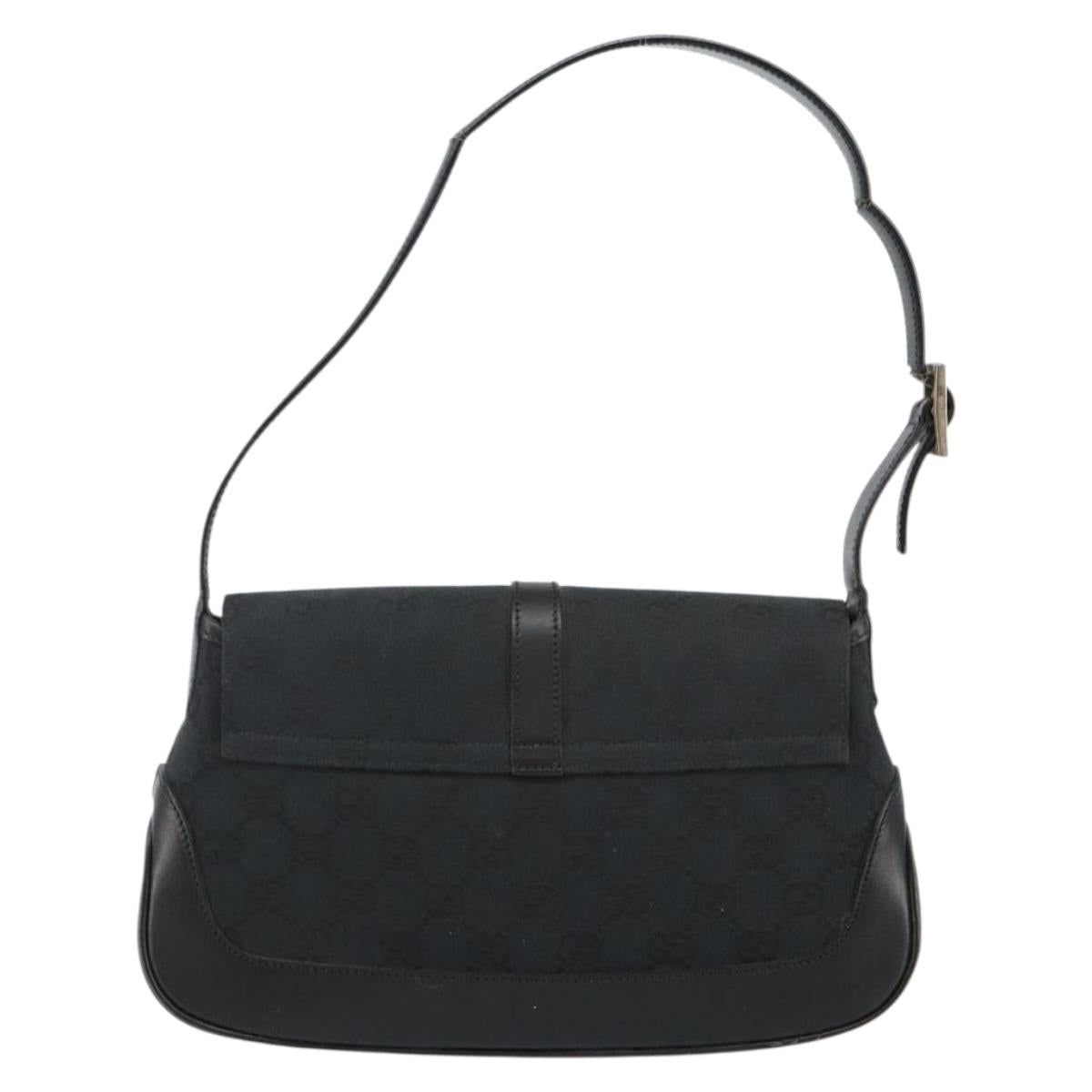 GUCCI GG Canvas Jackie Shoulder Bag Black Silver 001 3824 3444 Auth BA6281