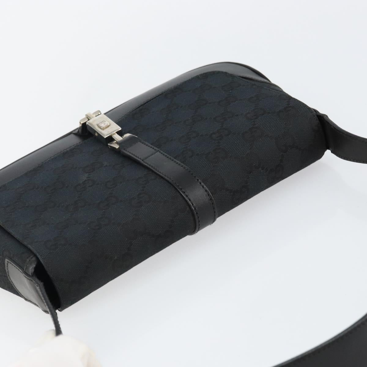 GUCCI GG Canvas Jackie Shoulder Bag Black Silver 001 3824 3444 Auth BA6281