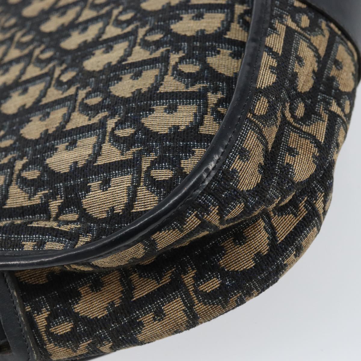 Christian Dior Trotter Canvas Shoulder Bag Navy Gold Auth BA6283