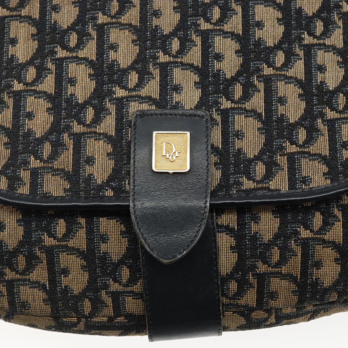 Christian Dior Trotter Canvas Shoulder Bag Navy Gold Auth BA6283