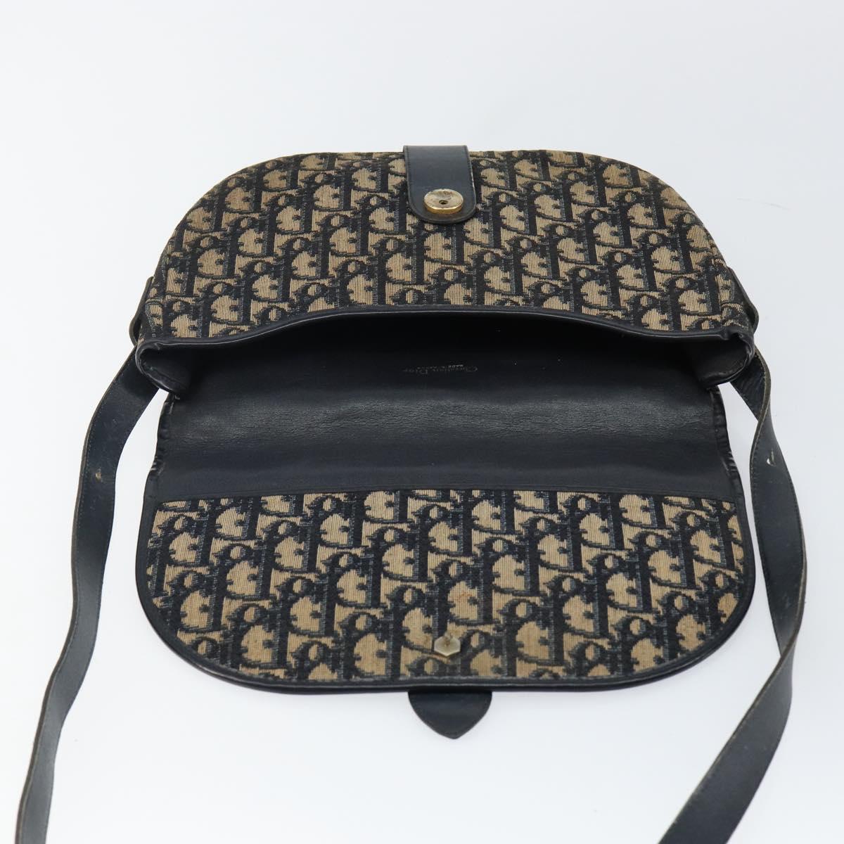 Christian Dior Trotter Canvas Shoulder Bag Navy Gold Auth BA6283