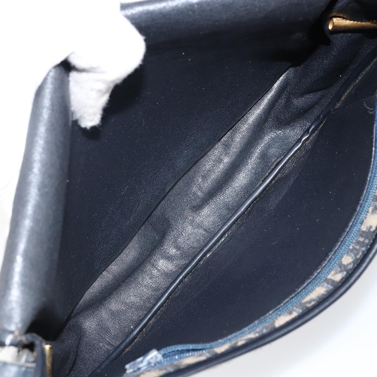 Christian Dior Trotter Canvas Shoulder Bag Navy Gold Auth BA6283