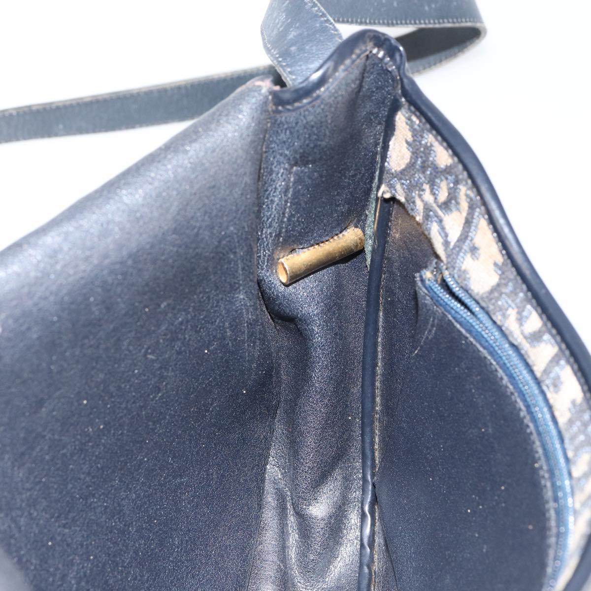 Christian Dior Trotter Canvas Shoulder Bag Navy Gold Auth BA6283