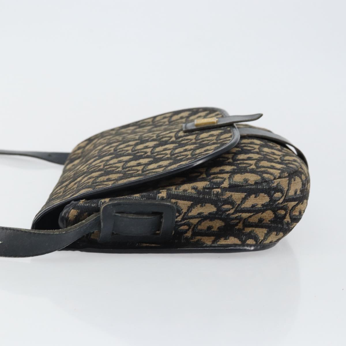 Christian Dior Trotter Canvas Shoulder Bag Navy Gold Auth BA6283