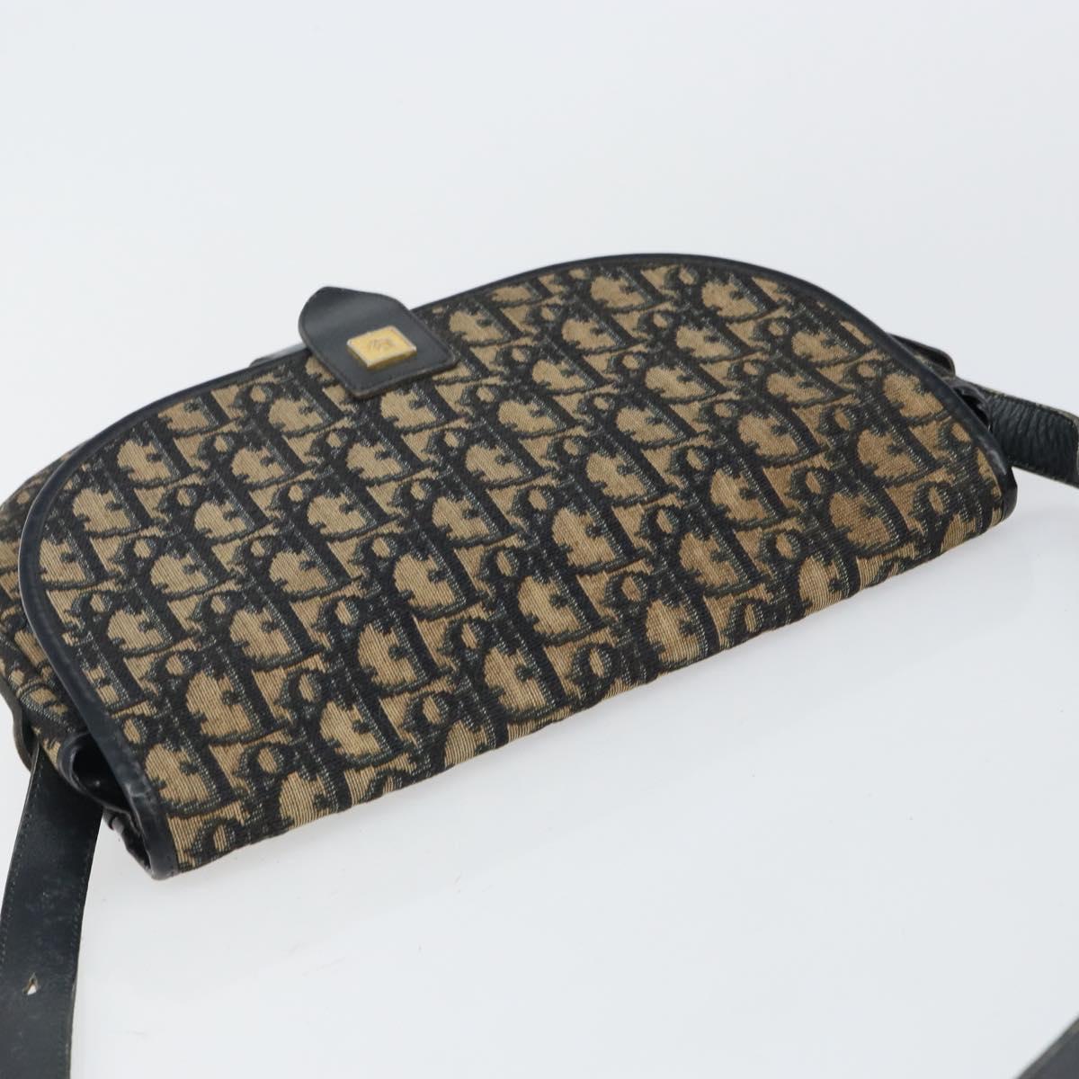 Christian Dior Trotter Canvas Shoulder Bag Navy Gold Auth BA6283