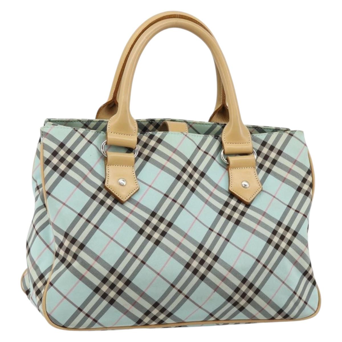 BURBERRY Nova Check Blue Label Hand Bag Nylon Light Blue Silver Auth BA6284