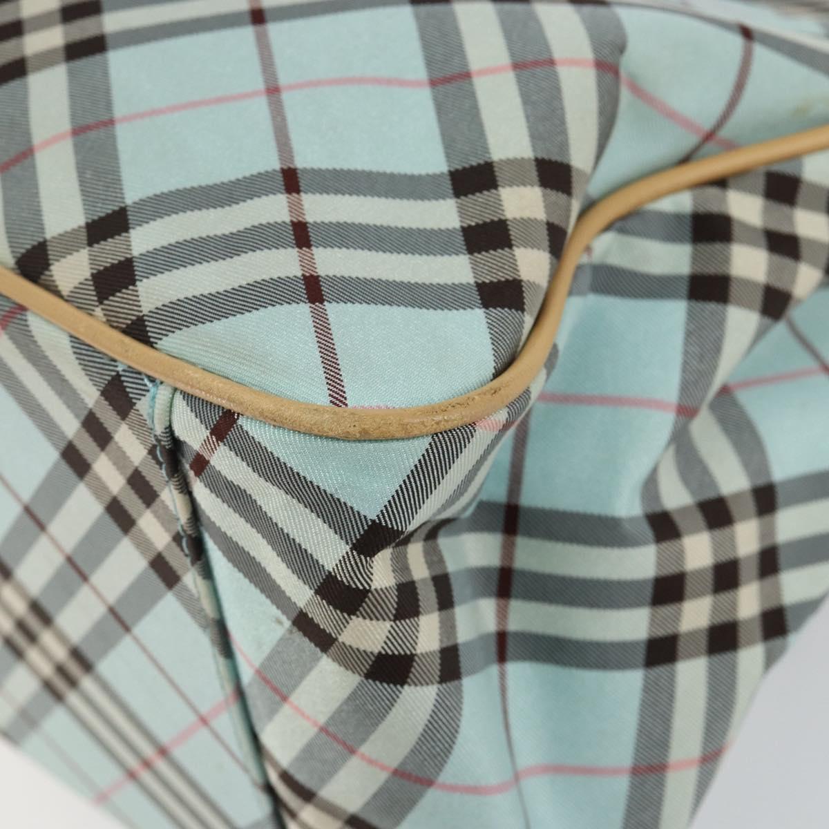 BURBERRY Nova Check Blue Label Hand Bag Nylon Light Blue Silver Auth BA6284