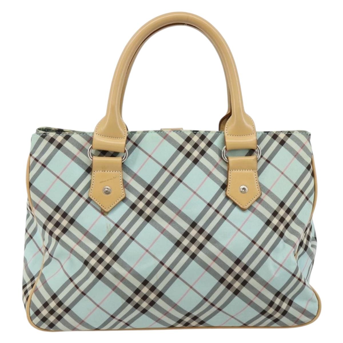BURBERRY Nova Check Blue Label Hand Bag Nylon Light Blue Silver Auth BA6284