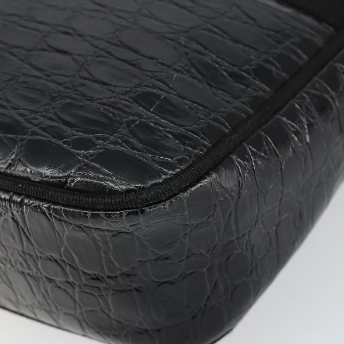 Salvatore Ferragamo Vala Shoulder Bag Leather Embossed Black Gold Auth BA6288