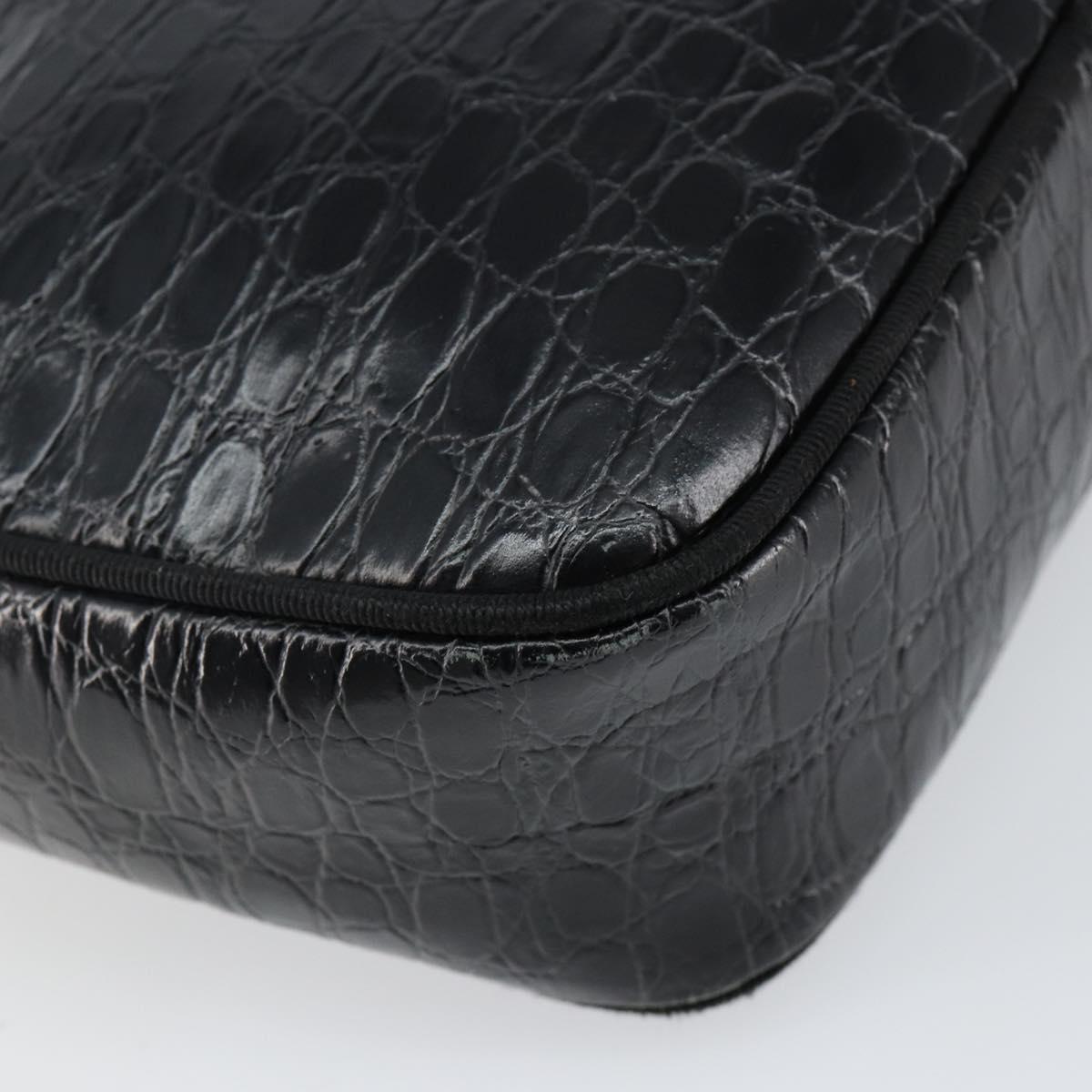 Salvatore Ferragamo Vala Shoulder Bag Leather Embossed Black Gold Auth BA6288