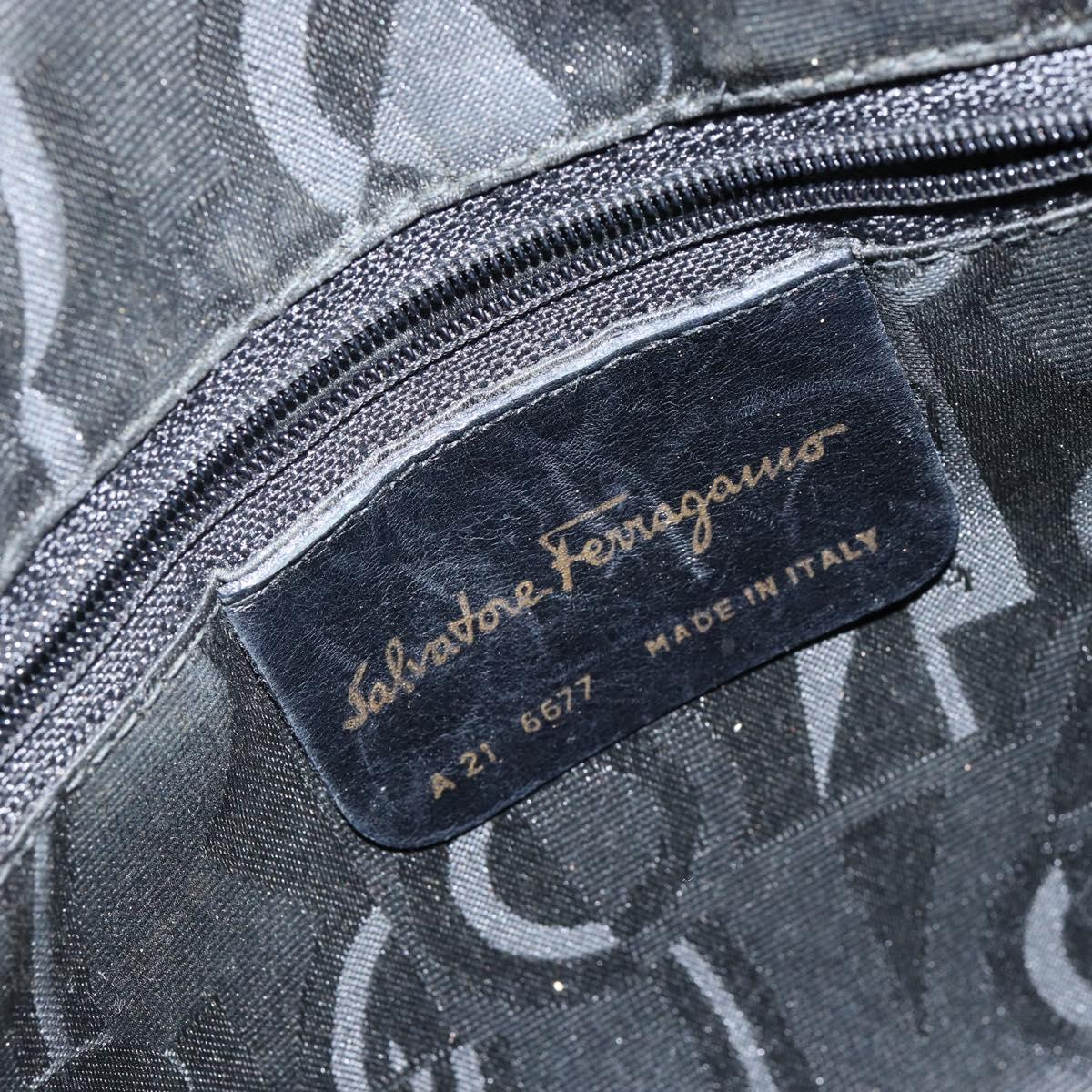 Salvatore Ferragamo Vala Shoulder Bag Leather Embossed Black Gold Auth BA6288