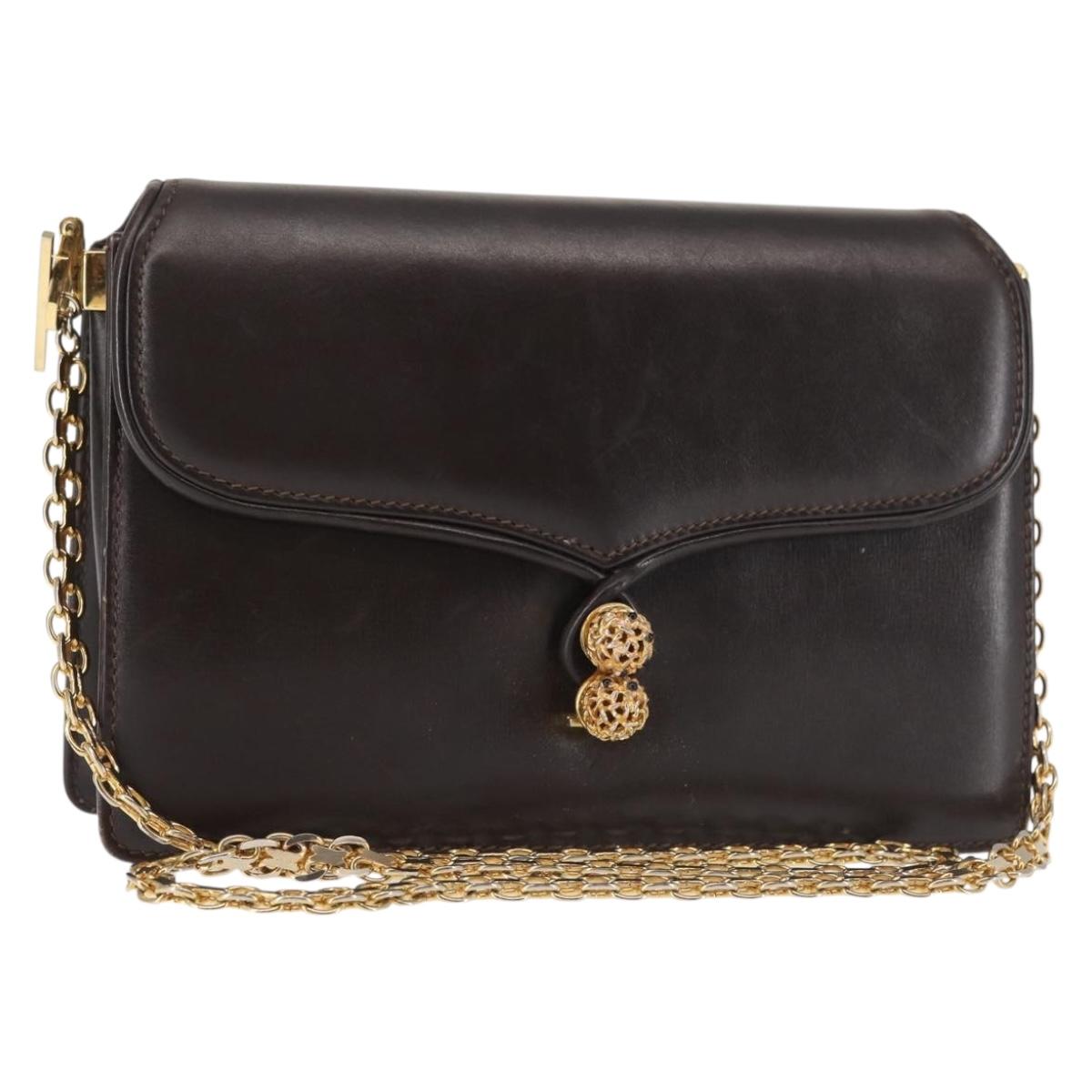 GUCCI Chain Shoulder Bag Leather Black Gold Auth BA6290
