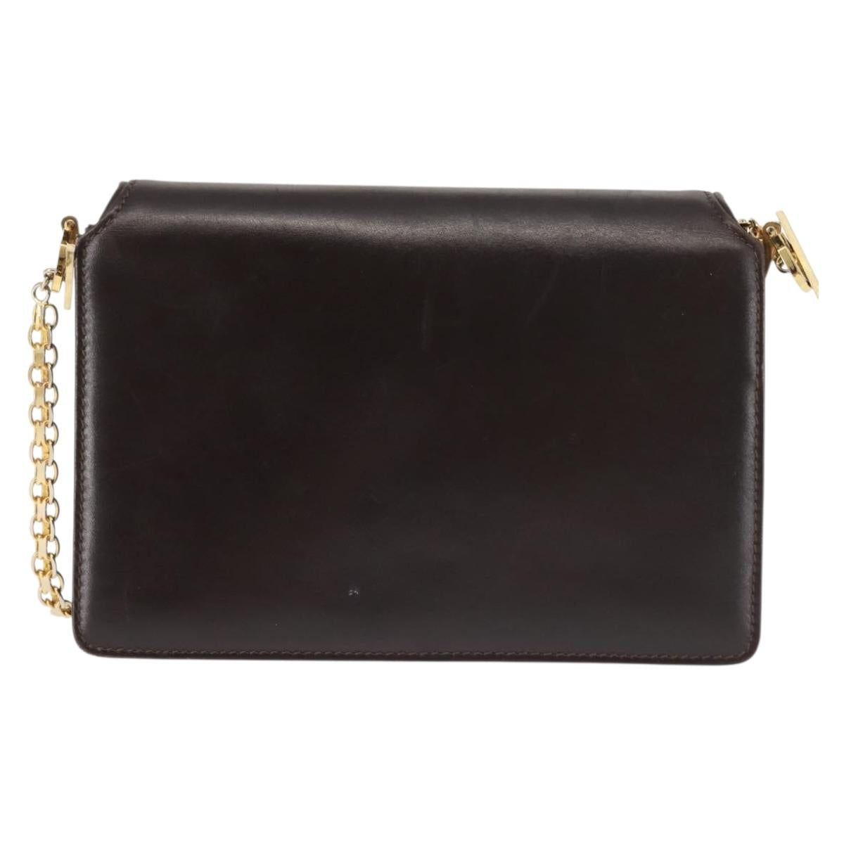 GUCCI Chain Shoulder Bag Leather Black Gold Auth BA6290
