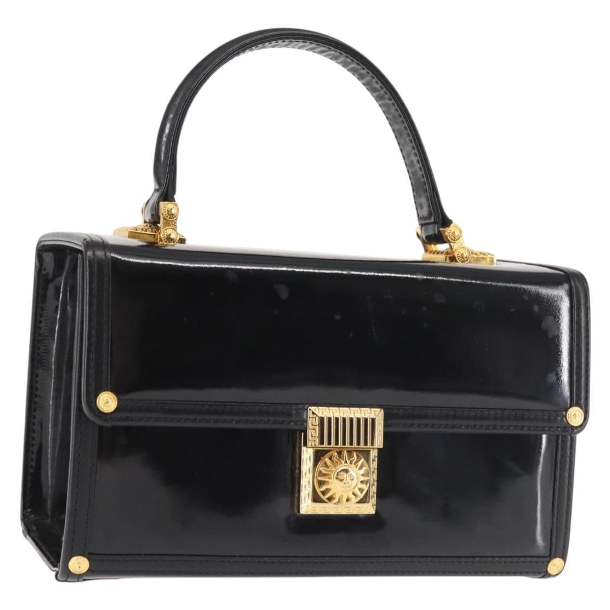 VERSACE Vanity Pouch Enamel Black Gold Auth BA6291