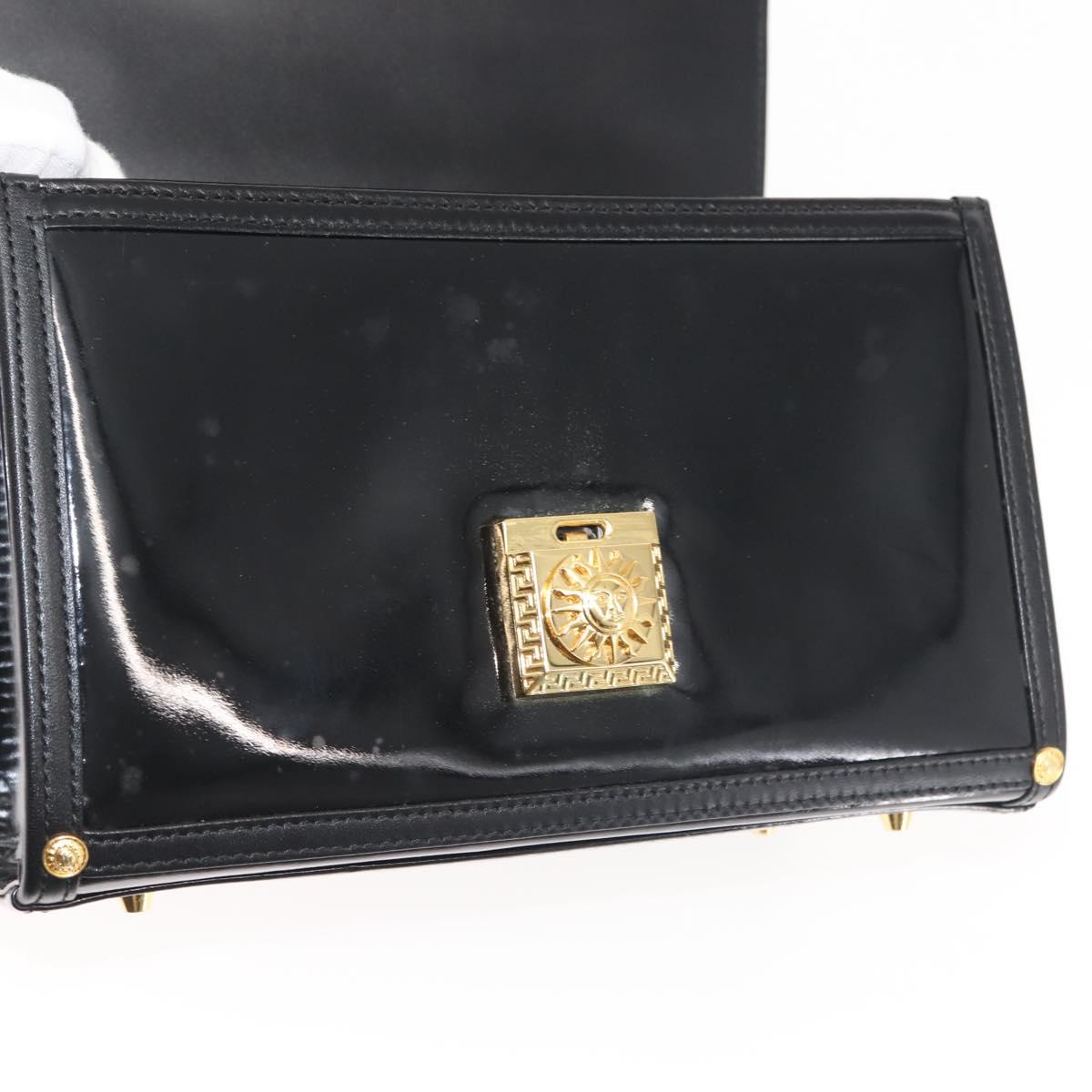 VERSACE Vanity Pouch Enamel Black Gold Auth BA6291