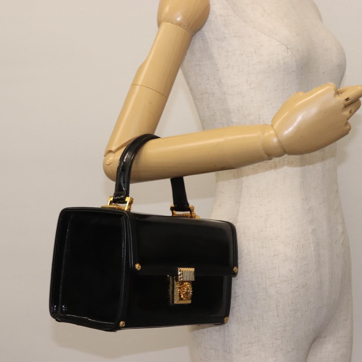 VERSACE Vanity Pouch Enamel Black Gold Auth BA6291