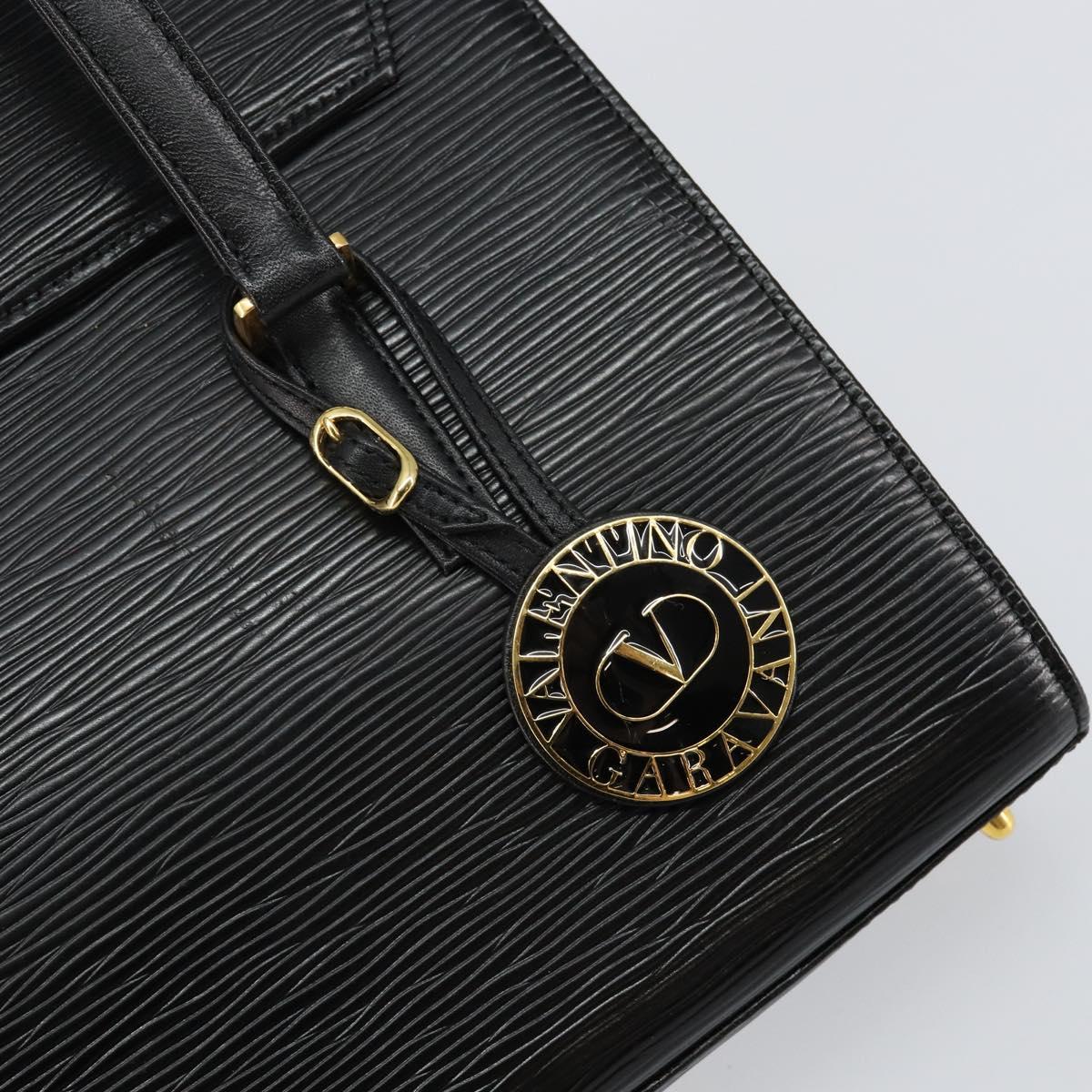 VALENTINO Shoulder Bag Leather Black Gold Auth BA6292