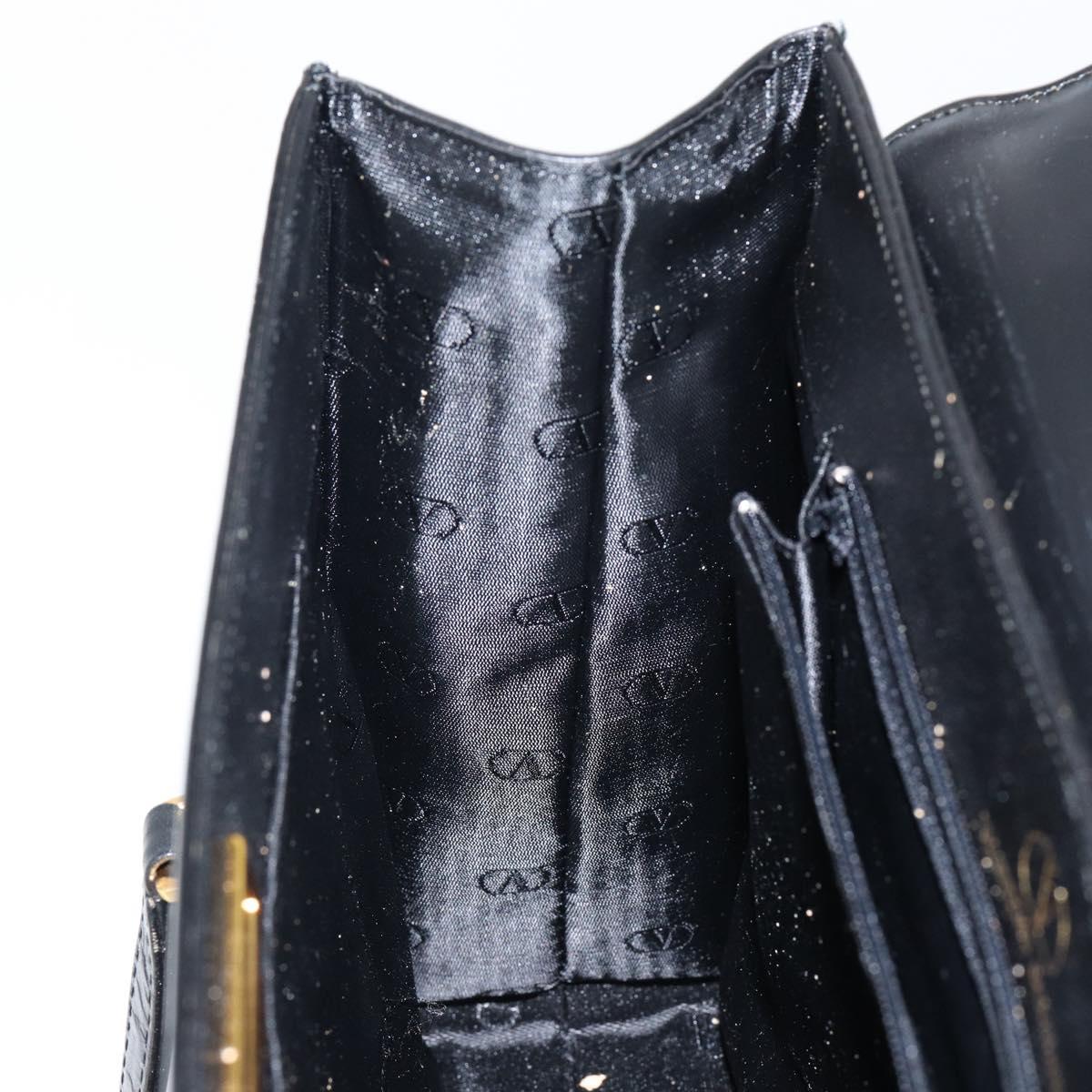 VALENTINO Shoulder Bag Leather Black Gold Auth BA6292