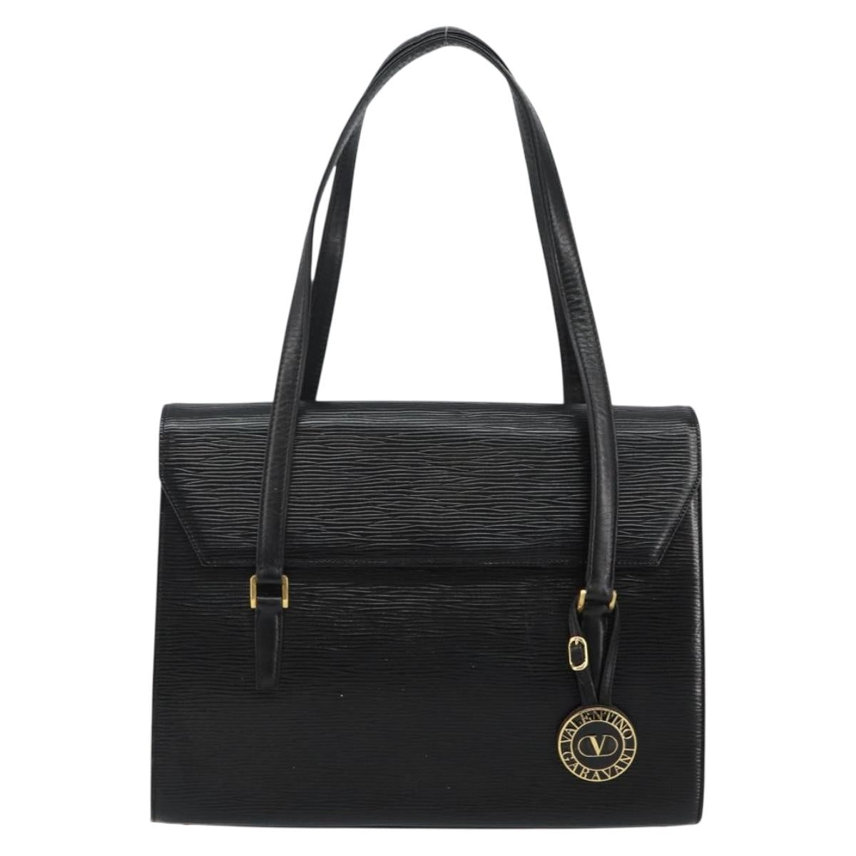 VALENTINO Shoulder Bag Leather Black Gold Auth BA6292