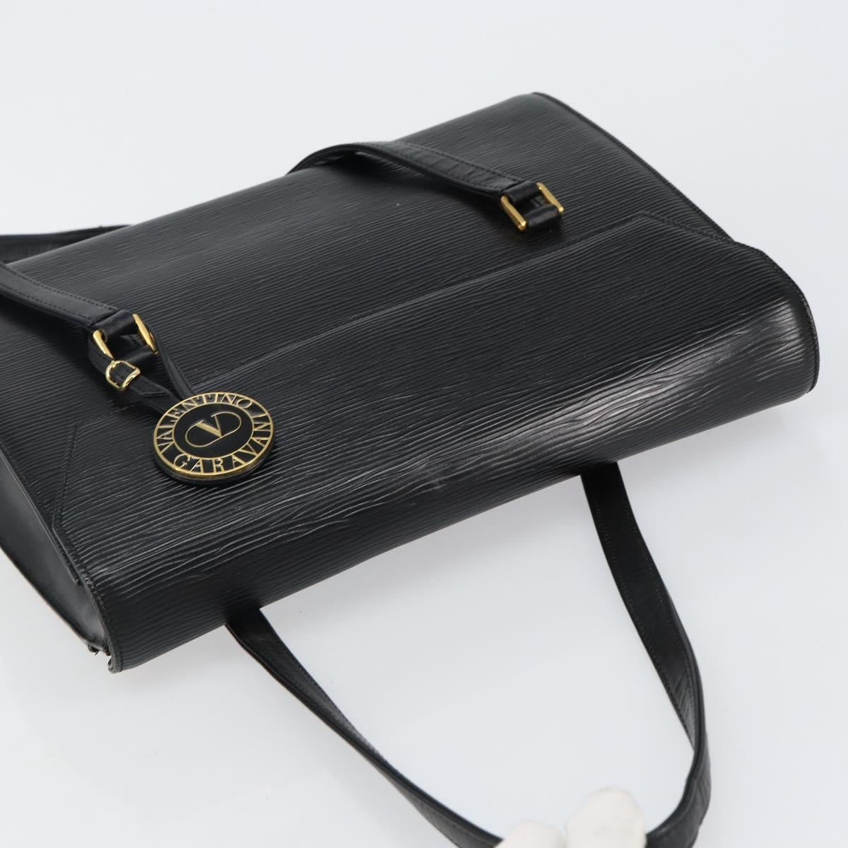 VALENTINO Shoulder Bag Leather Black Gold Auth BA6292