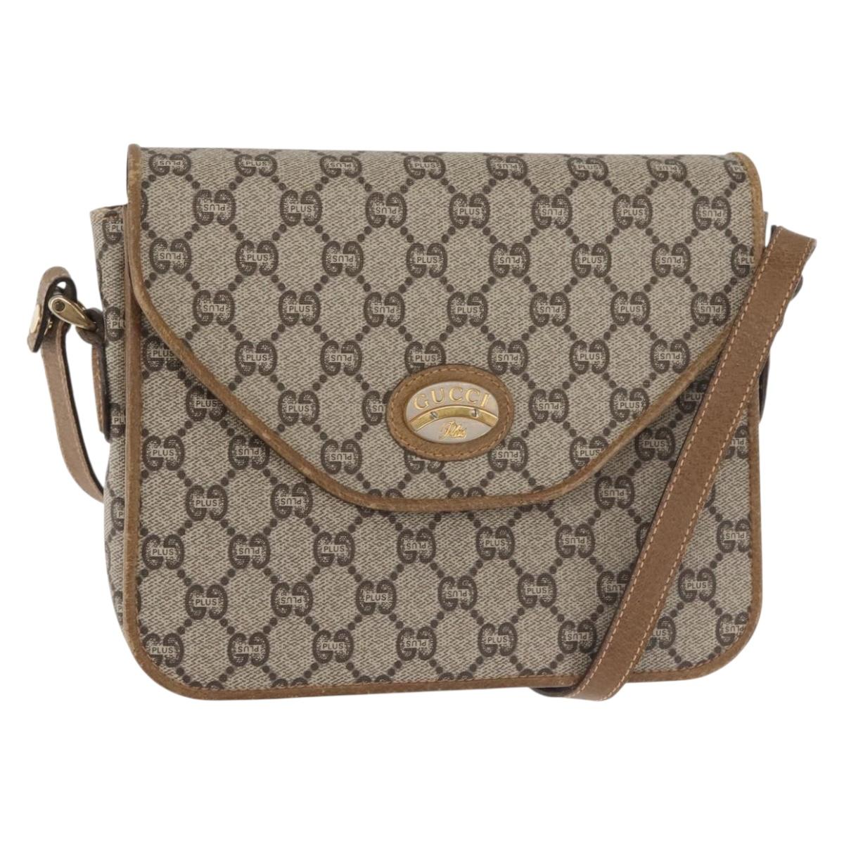 GUCCI GG Plus Supreme Shoulder Bag PVC Leather Beige Gold Auth BA6300