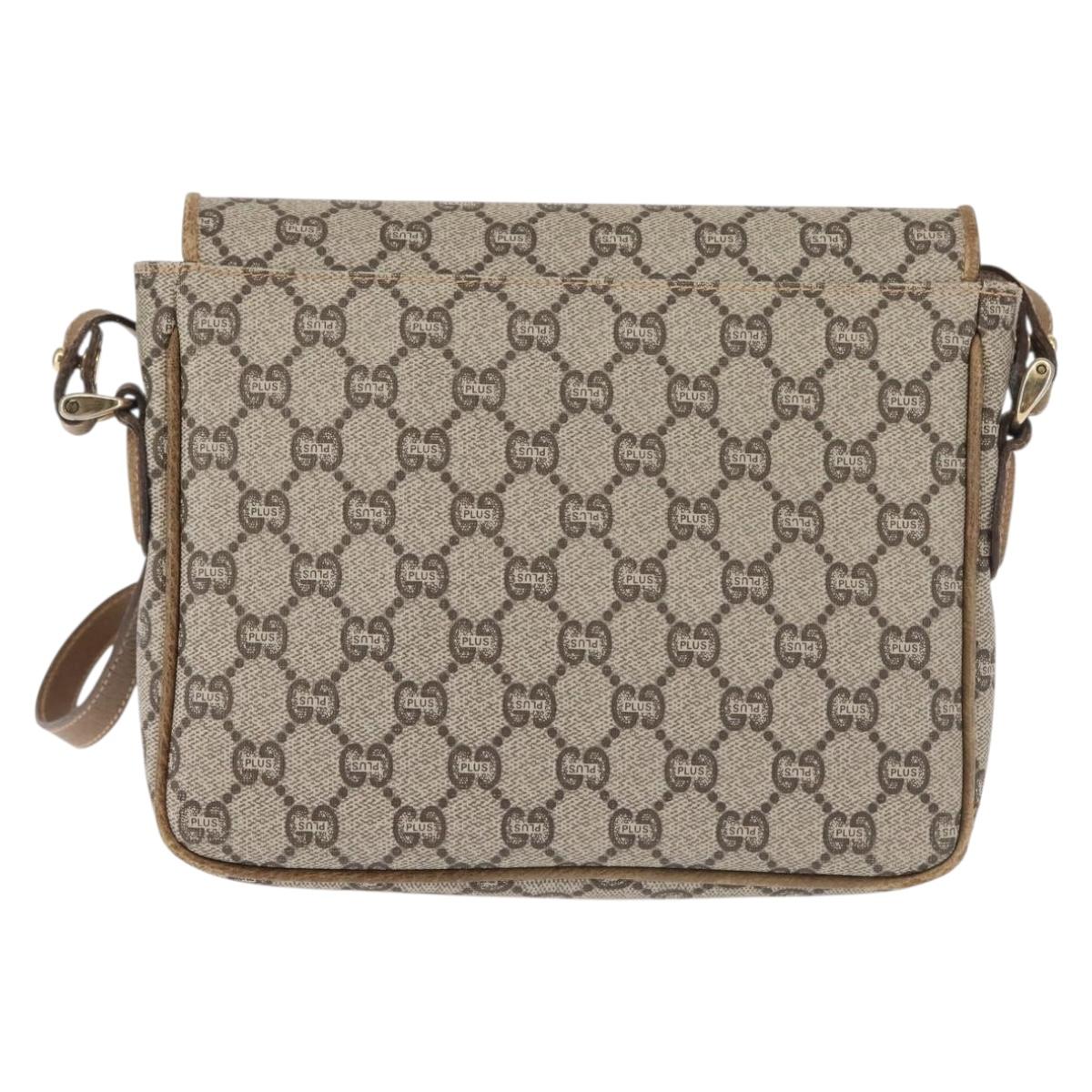 GUCCI GG Plus Supreme Shoulder Bag PVC Leather Beige Gold Auth BA6300