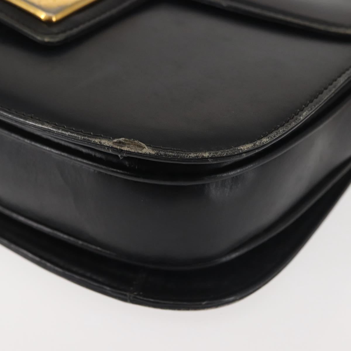 GUCCI Shoulder Bag Leather Navy Gold Auth BA6320