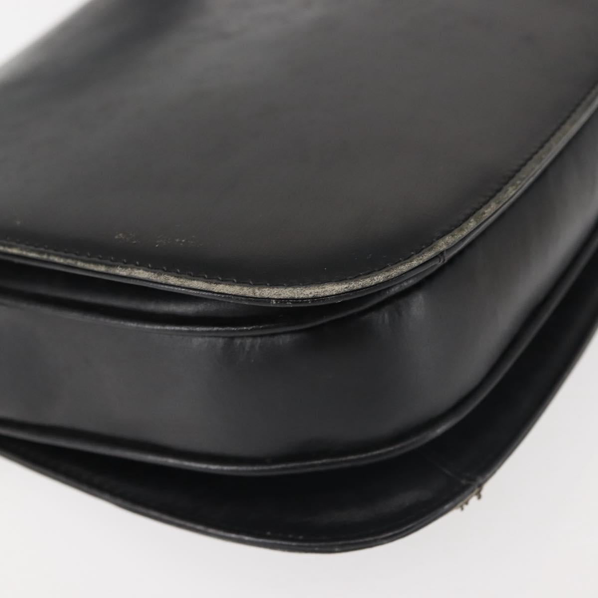 GUCCI Shoulder Bag Leather Navy Gold Auth BA6320