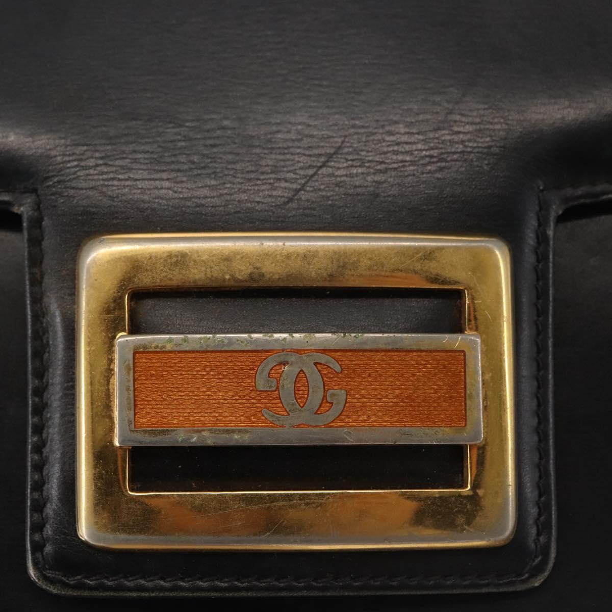 GUCCI Shoulder Bag Leather Navy Gold Auth BA6320
