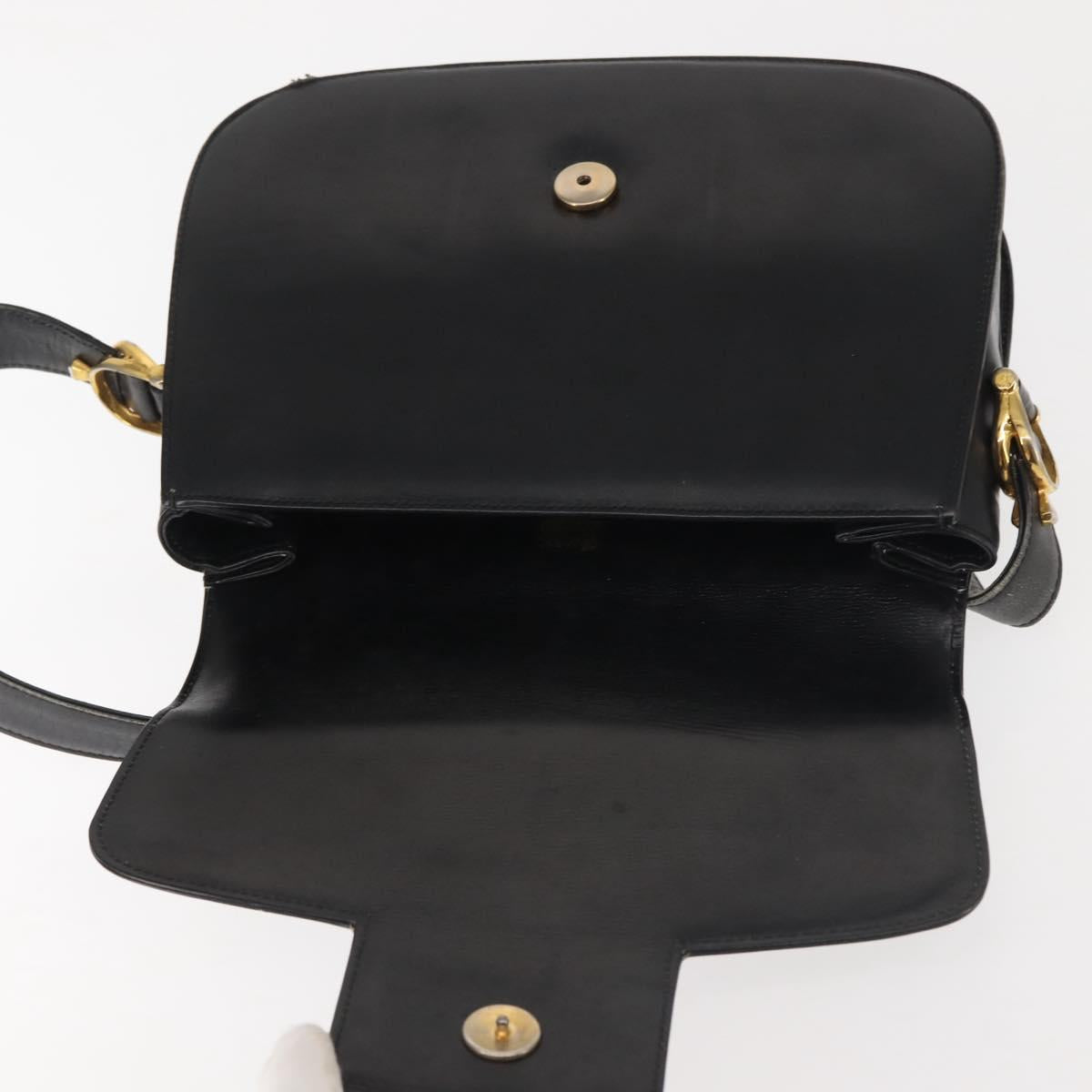 GUCCI Shoulder Bag Leather Navy Gold Auth BA6320