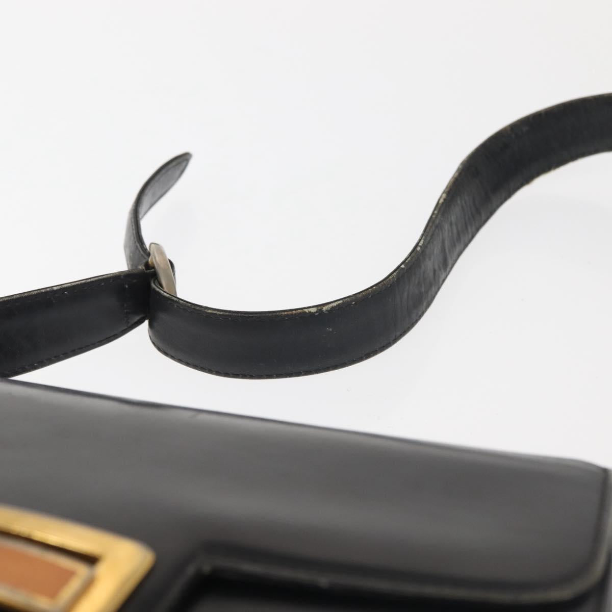 GUCCI Shoulder Bag Leather Navy Gold Auth BA6320