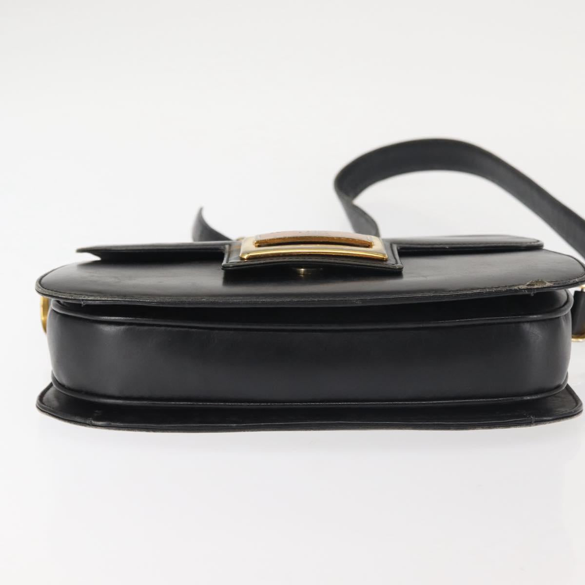 GUCCI Shoulder Bag Leather Navy Gold Auth BA6320