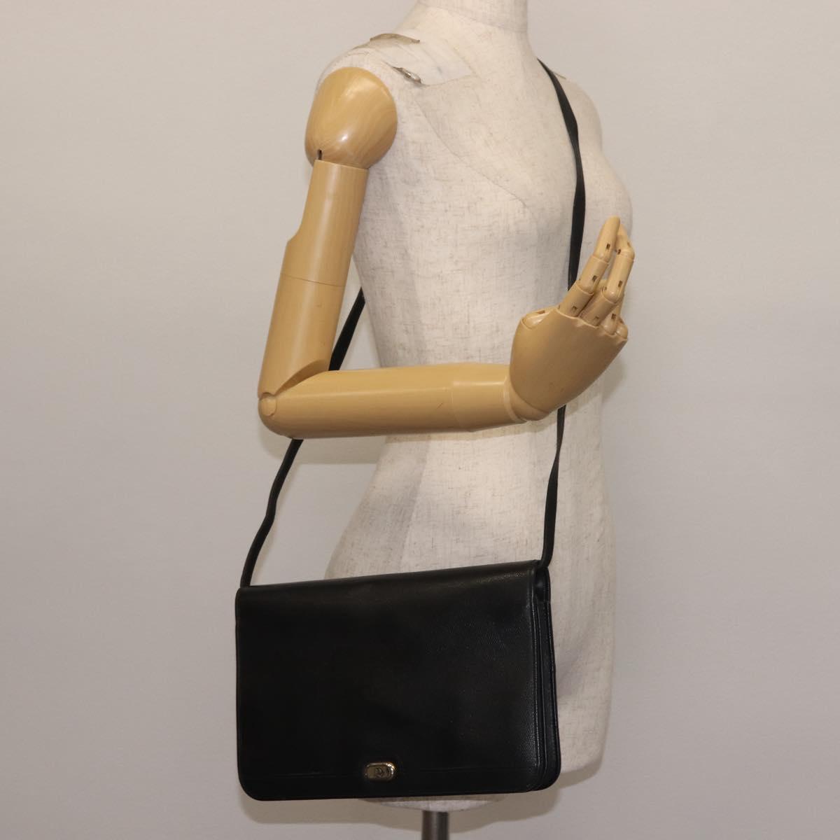 Christian Dior Shoulder Bag Leather Black Gold Auth BA6322