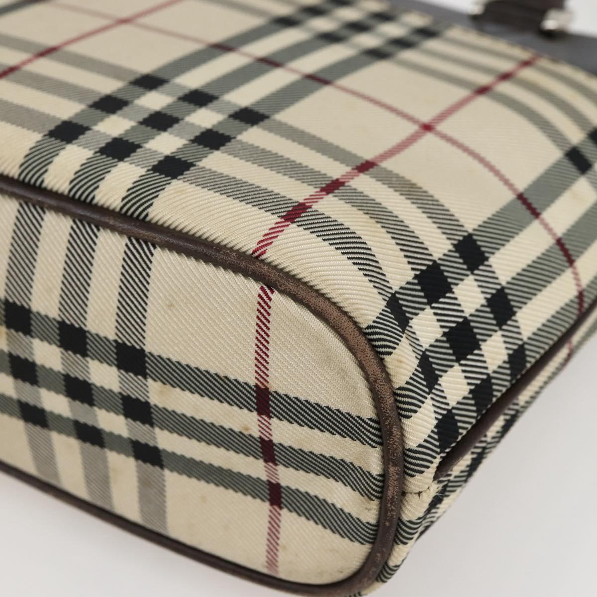 BURBERRY Nova Check Hand Bag Canvas Beige Gold Auth BA6325