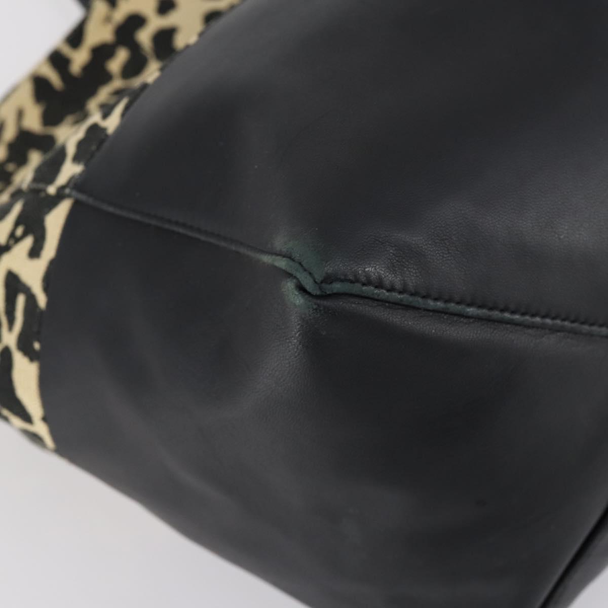 CELINE Horizontal Cabas Tote Bag Canvas Leather Beige Black Auth BA6326