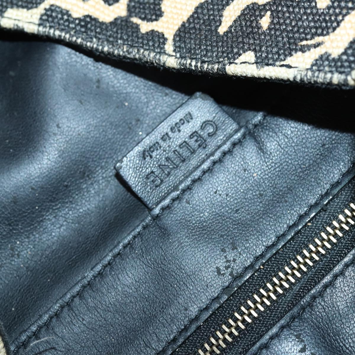 CELINE Horizontal Cabas Tote Bag Canvas Leather Beige Black Auth BA6326