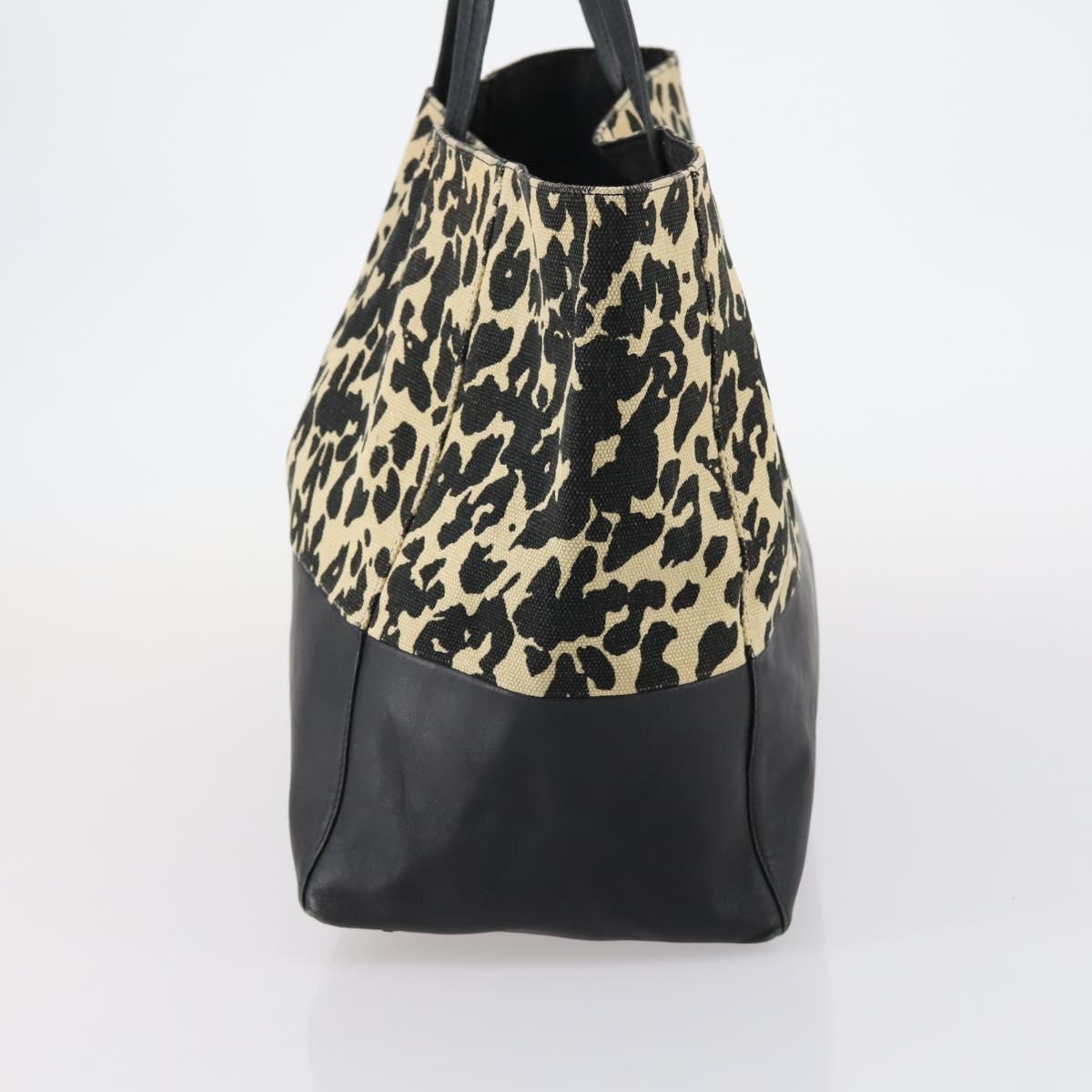 CELINE Horizontal Cabas Tote Bag Canvas Leather Beige Black Auth BA6326