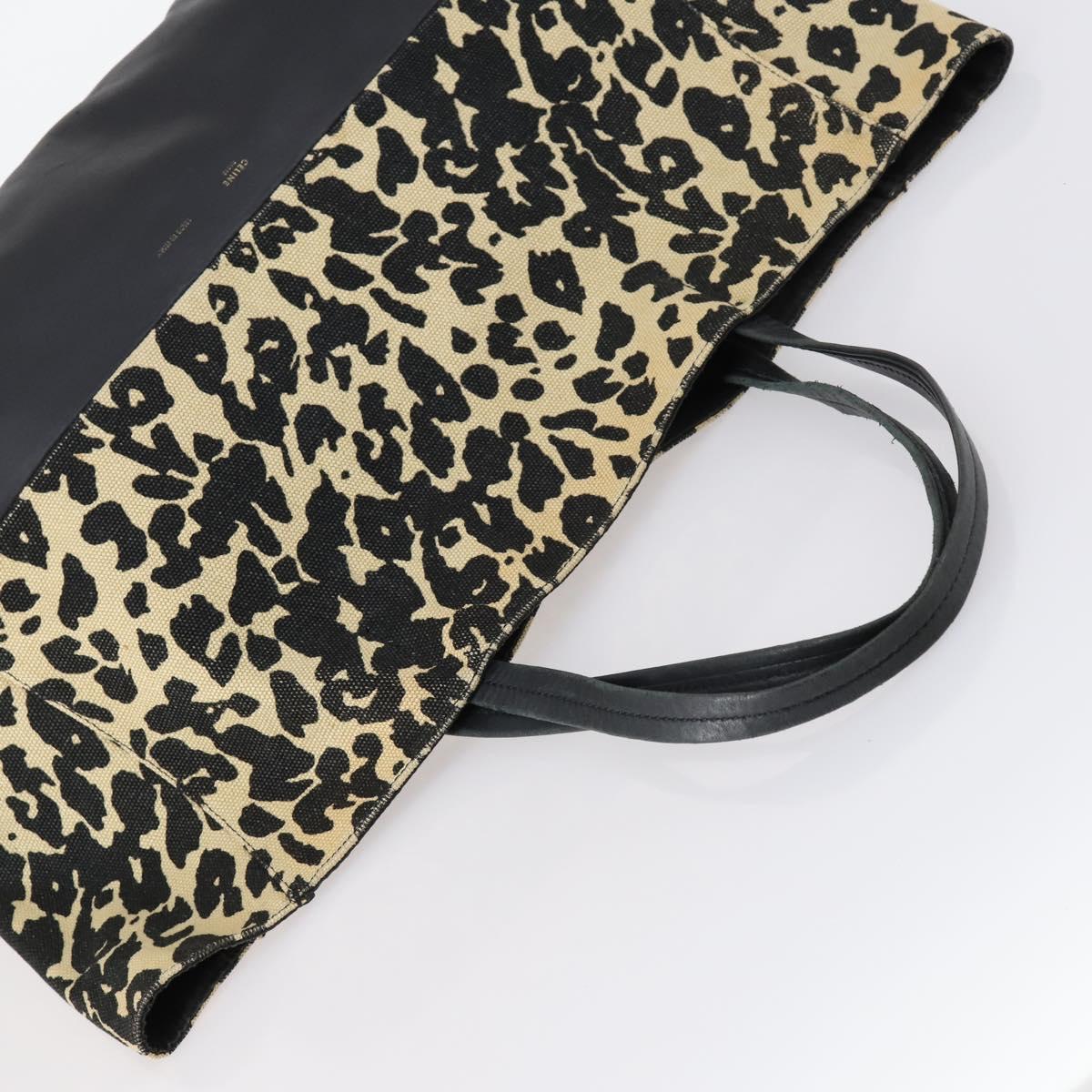 CELINE Horizontal Cabas Tote Bag Canvas Leather Beige Black Auth BA6326