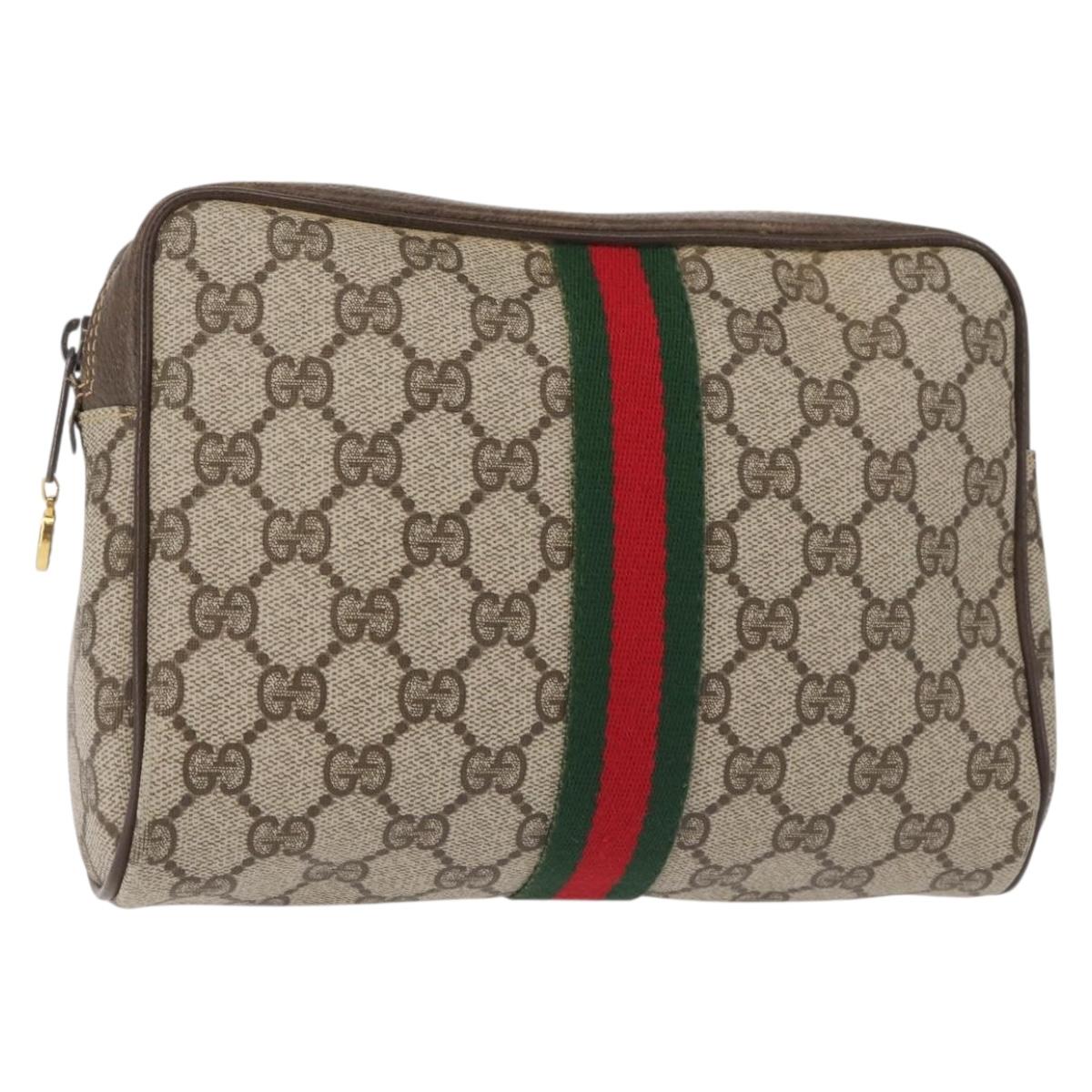 GUCCI GG Supreme Web Sherry Line Clutch Bag PVC Beige Gold 010 378 Auth BA6330