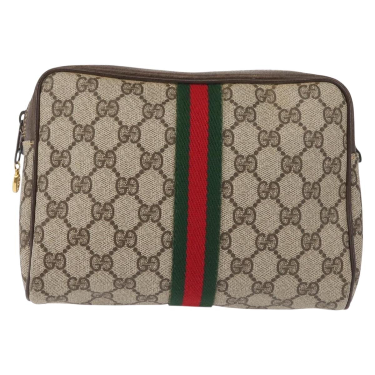 GUCCI GG Supreme Web Sherry Line Clutch Bag PVC Beige Gold 010 378 Auth BA6330