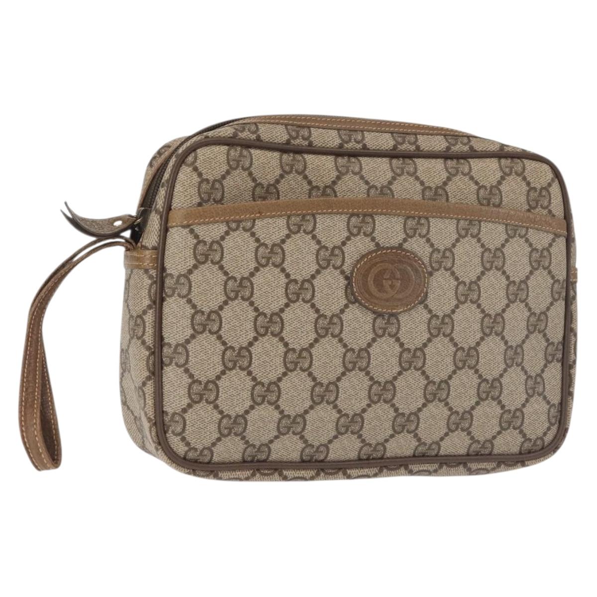GUCCI GG Supreme Clutch Bag PVC Beige Gold 014 58 0028 Auth BA6331