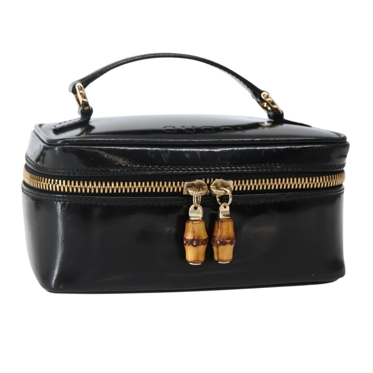 GUCCI Bamboo Vanity Pouch Enamel Black Gold 032 1705 0151 Auth BA6332