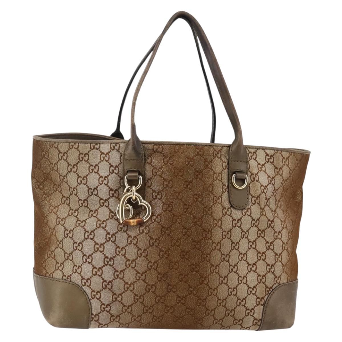 GUCCI GG Canvas Abbey Tote Bag Brown Gold 269956 Auth BA6337