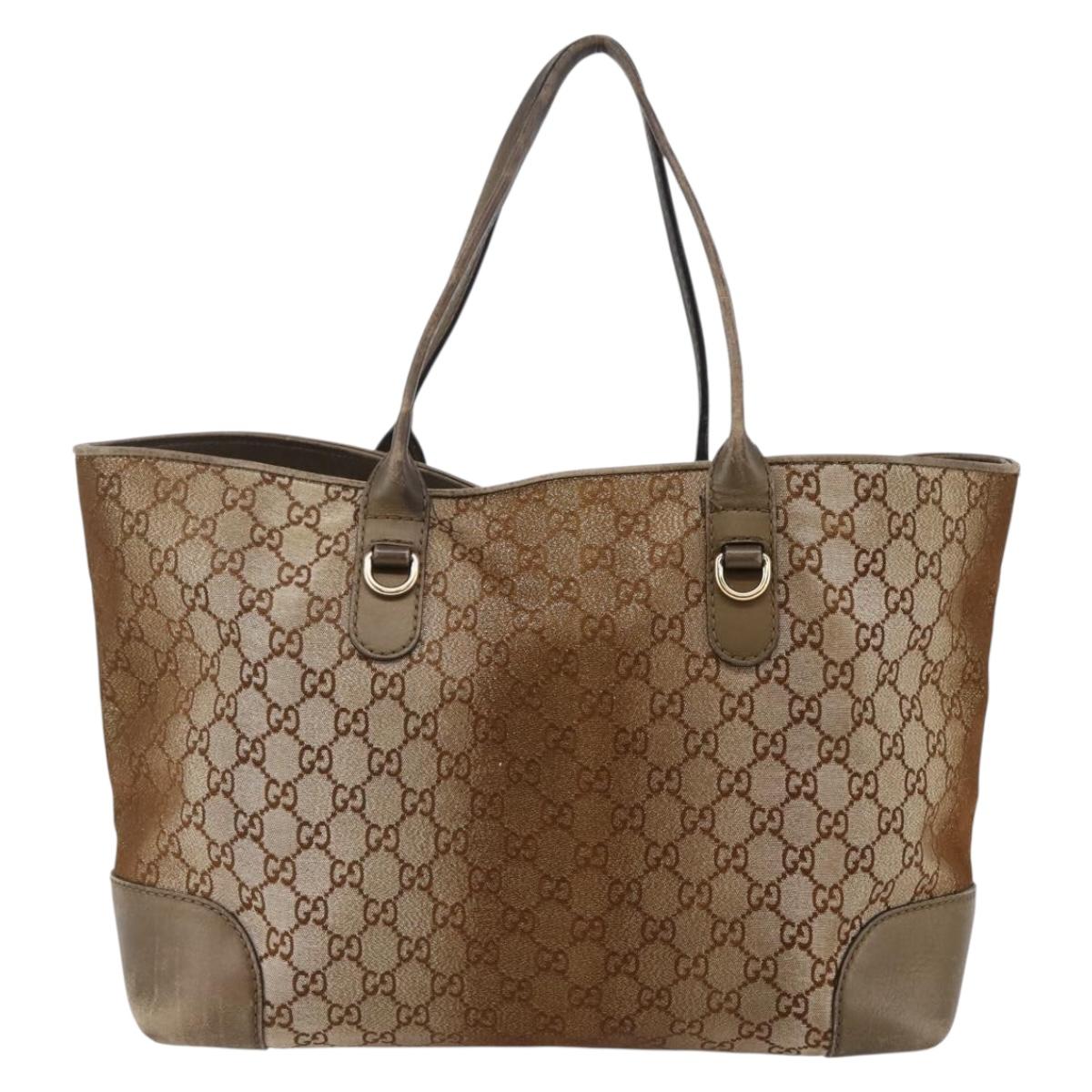 GUCCI GG Canvas Abbey Tote Bag Brown Gold 269956 Auth BA6337