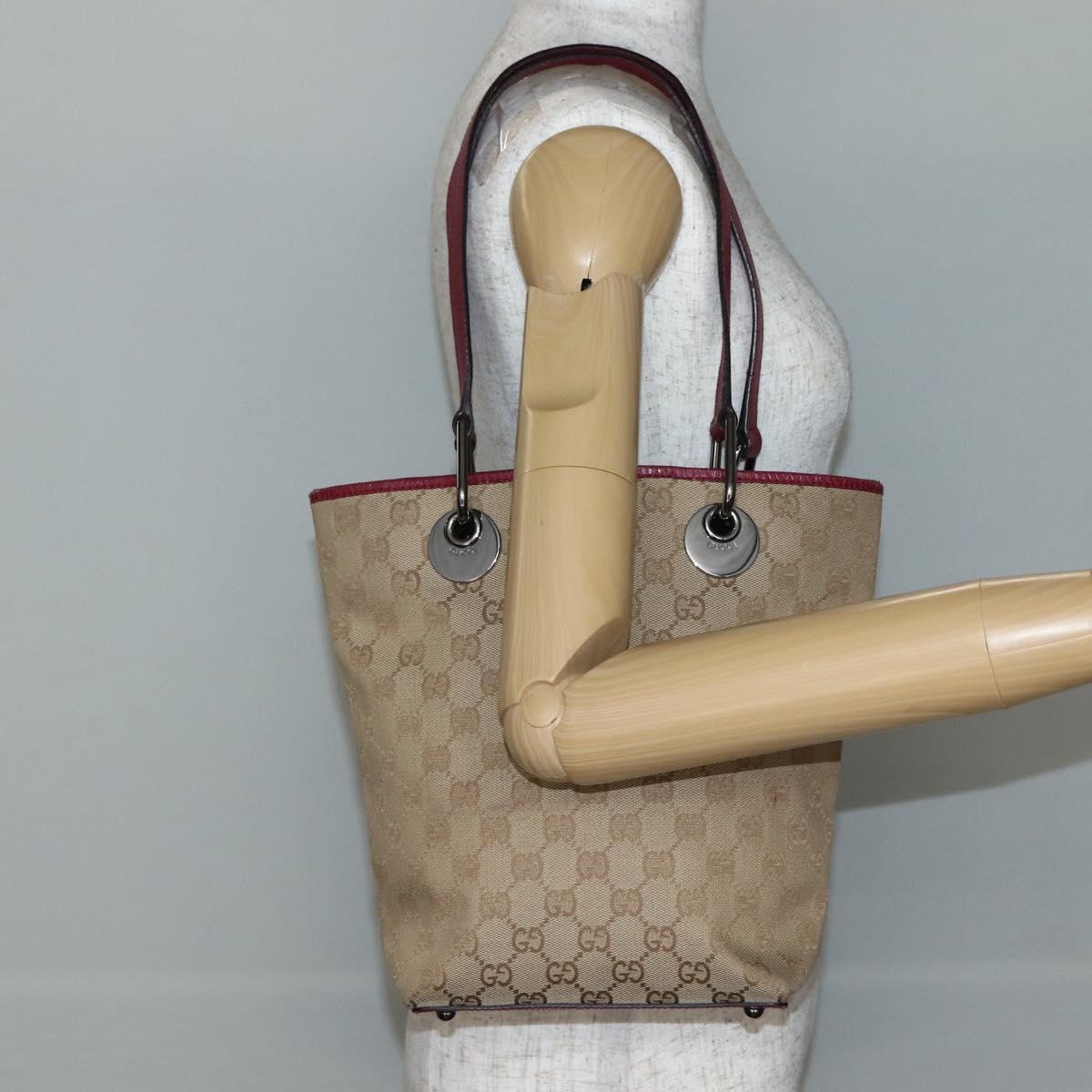 GUCCI GG Canvas Tote Bag Beige Silver 120840 Auth BA6338