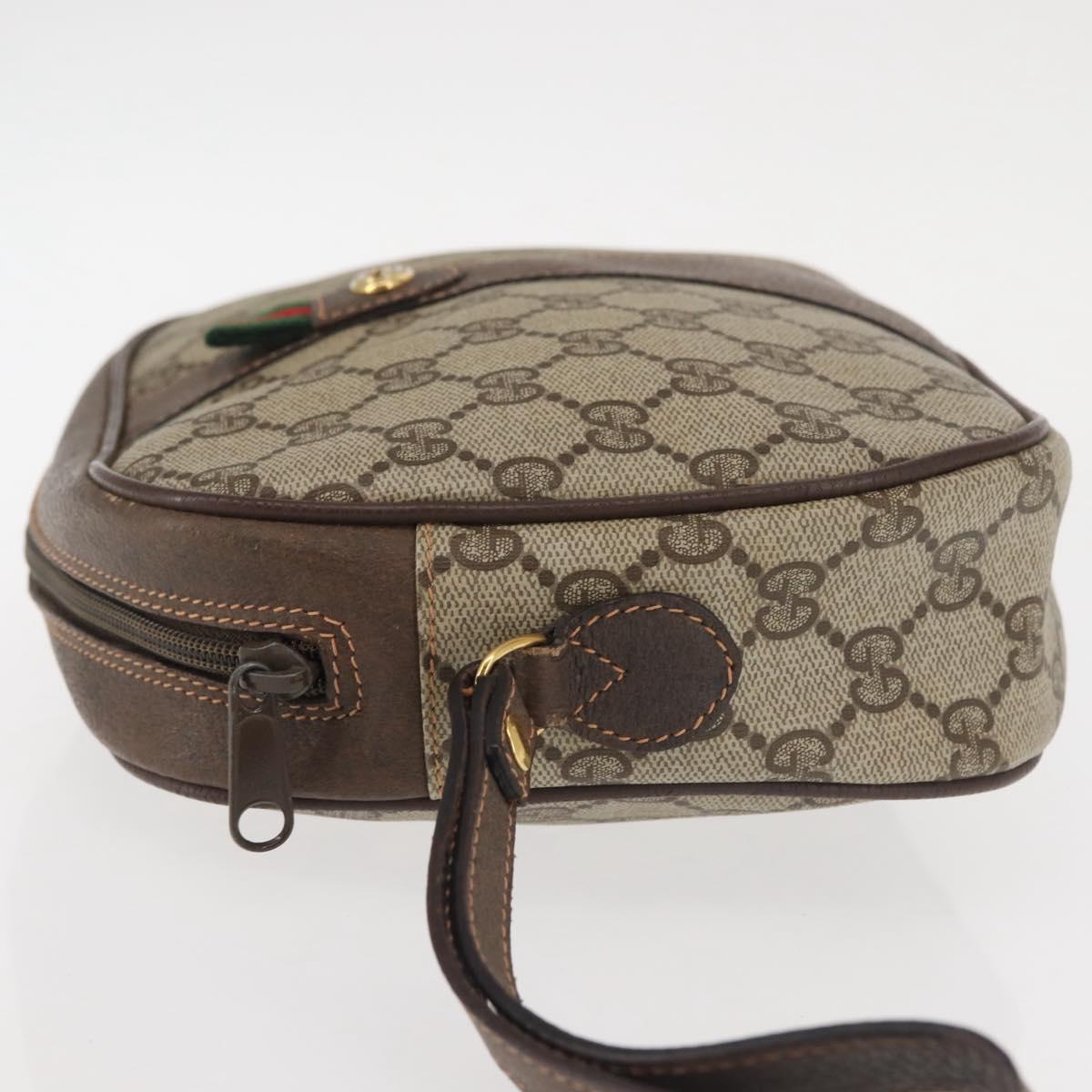 GUCCI GG Supreme Web Sherry Line Clutch Bag Beige Gold 156 01 034 Auth BA6357