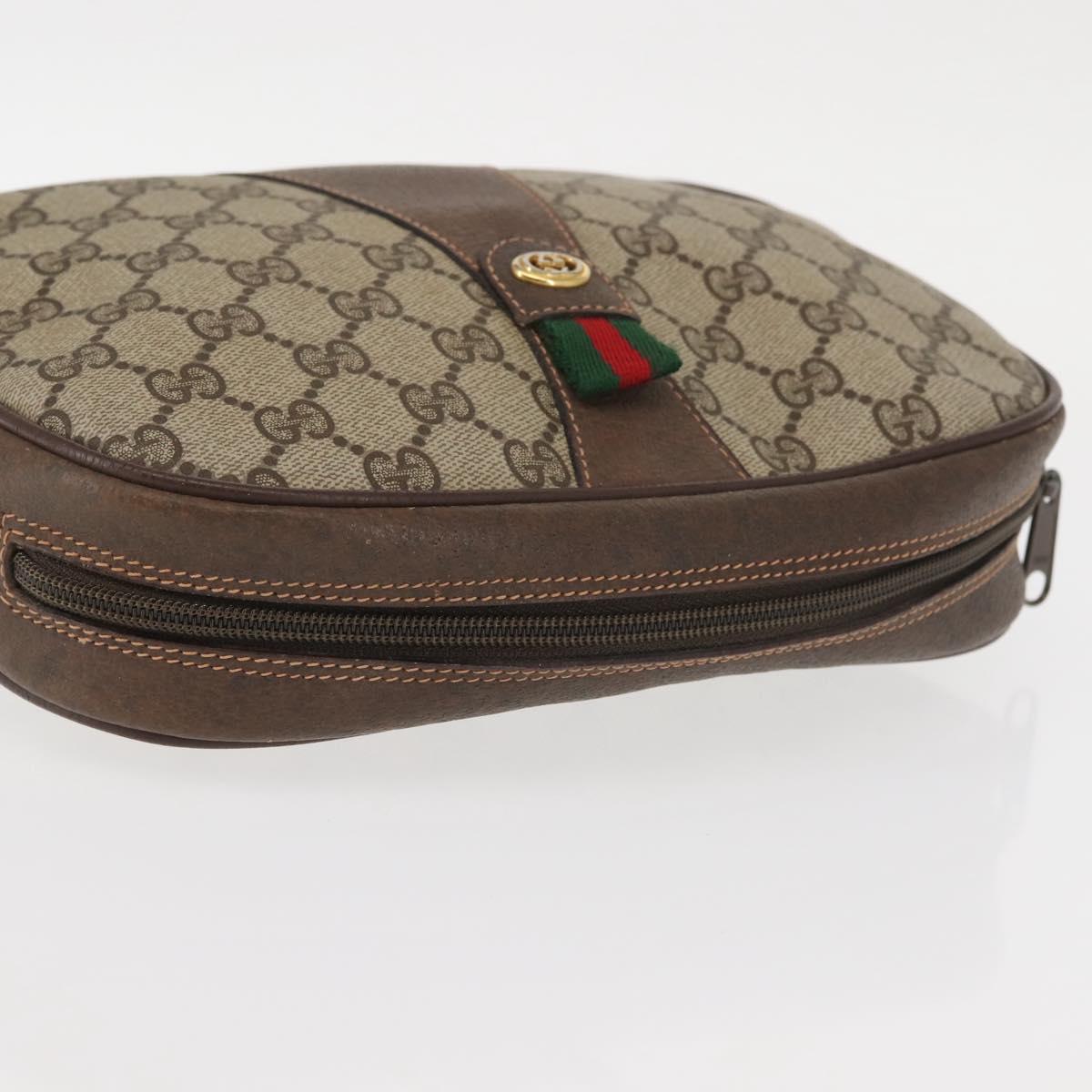 GUCCI GG Supreme Web Sherry Line Clutch Bag Beige Gold 156 01 034 Auth BA6357