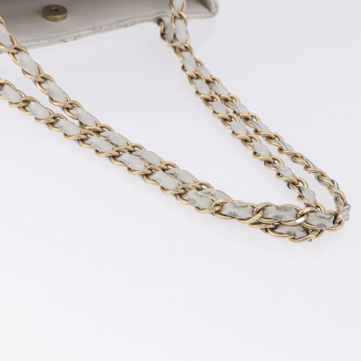 CHANEL Wild Stitch Chain Shoulder Bag Lamb Skin White Gold CC Auth BA6359
