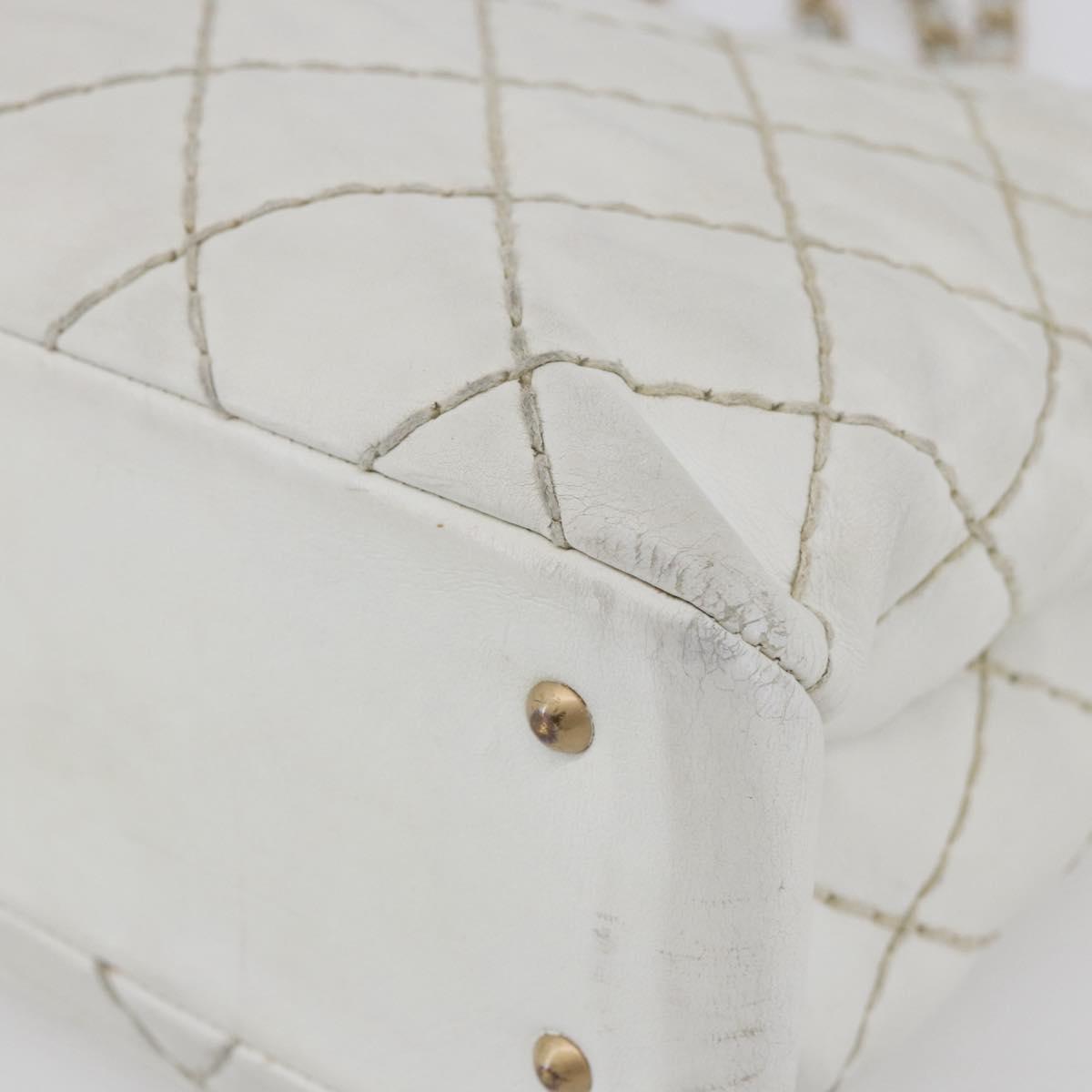CHANEL Wild Stitch Chain Shoulder Bag Lamb Skin Beige Gold CC Auth BA6359